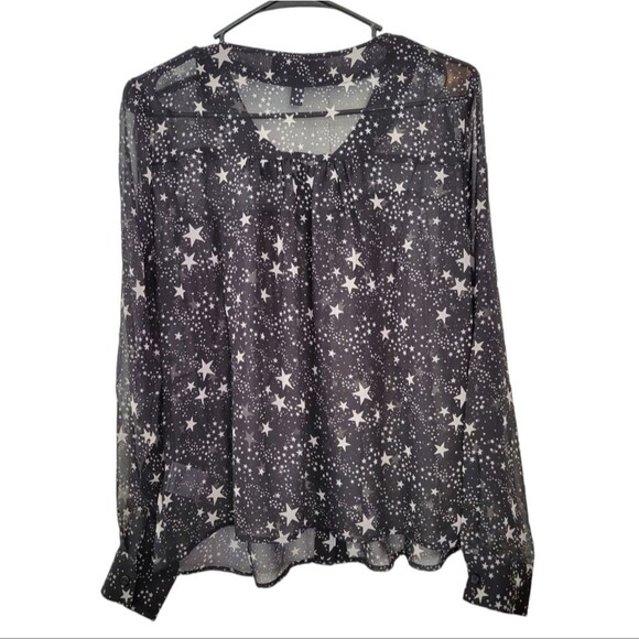 Modcloth No Time Like the Peasant Blouse in Black Stars Size Medium - Picture 2 of 4